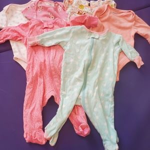 LOT 0-3 Baby Girl Onesies Sleeper Bundle New